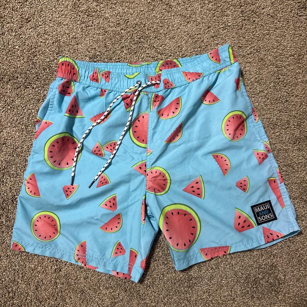 Maui and Sons Kids Swim Trunks - Blue with Watermelon Print